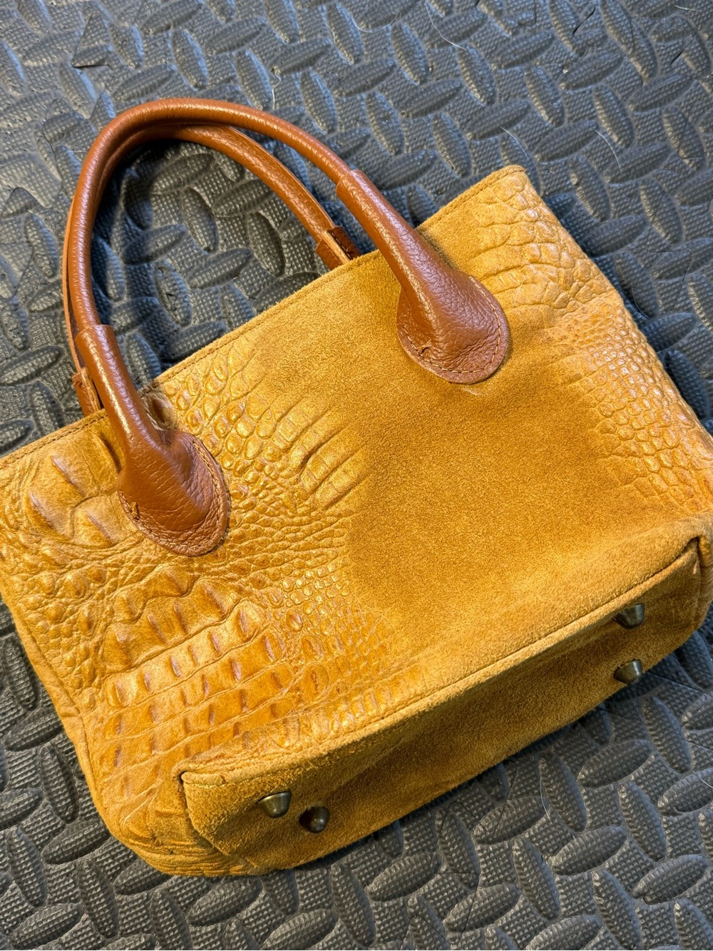 Borse In Pelle Italian Leather Croc & Suede Satchel Bag Mustard Yellow